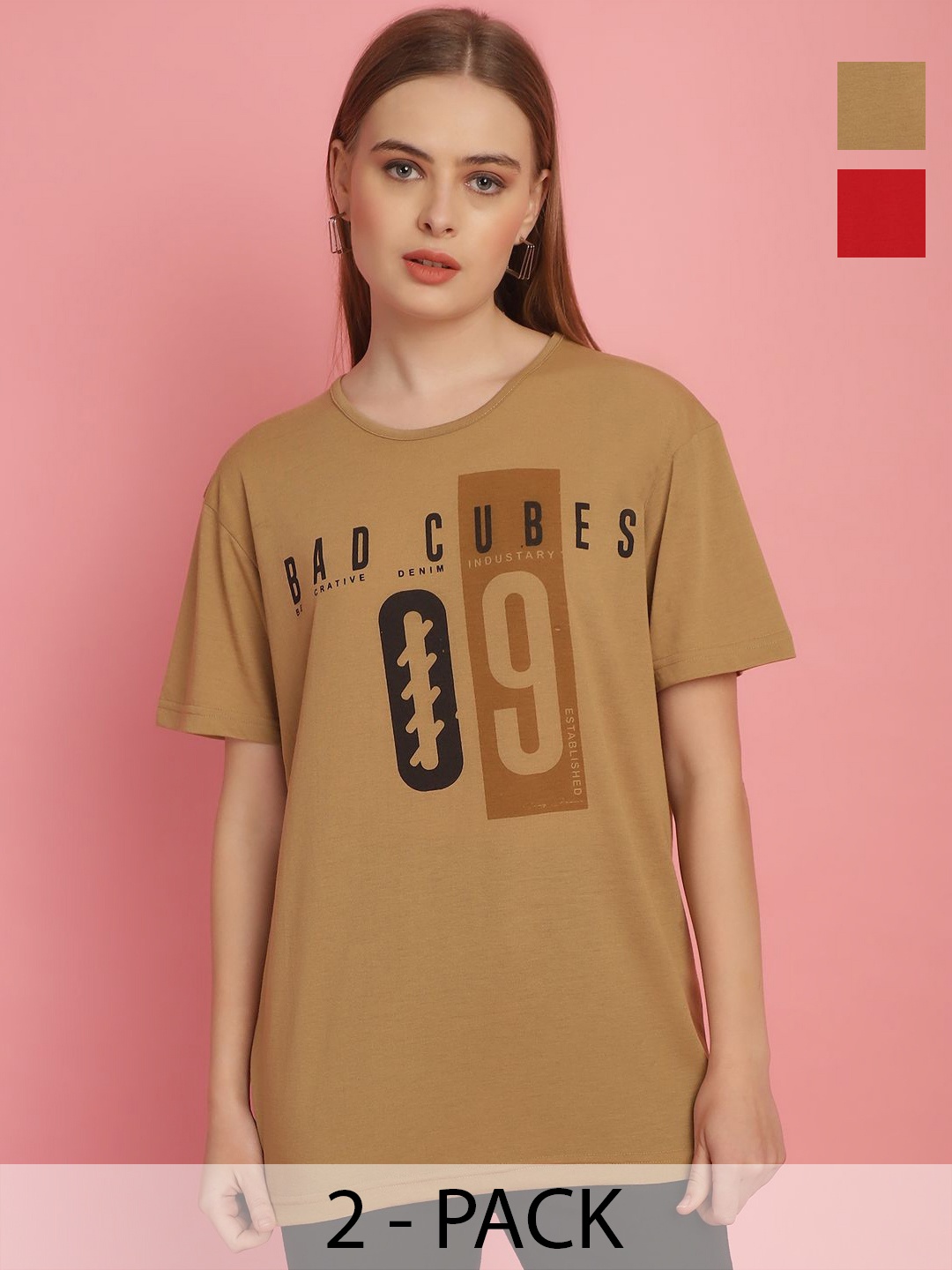 MACK JONNEY Women Pack Of 2 Typography Printed Drop-Shoulder Sleeves Oversized T-shirts, Brown
MACK JONNEY Women Pack Of 2 Typography Printed Drop-Shoulder Sleeves Oversized T-shirts, Brown
