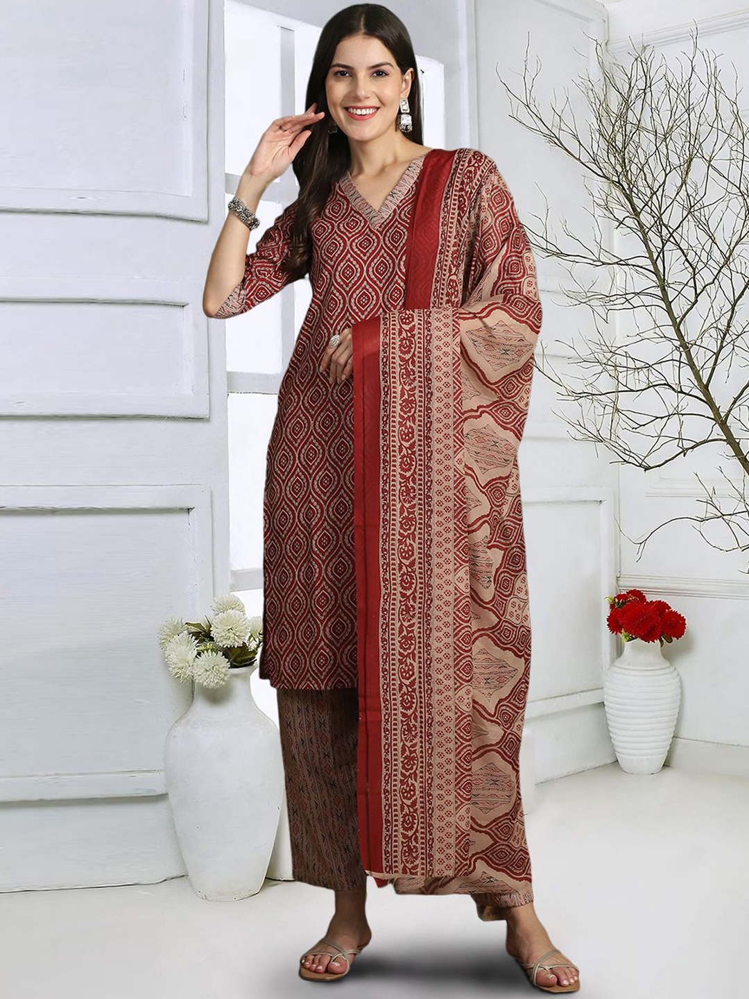 7Threads Ethnic Motifs Printed Regular Pure Cotton Straight Kurta With Trousers & Dupatta, Maroon
7Threads Ethnic Motifs Printed Regular Pure Cotton Straight Kurta With Trousers & Dupatta, Maroon