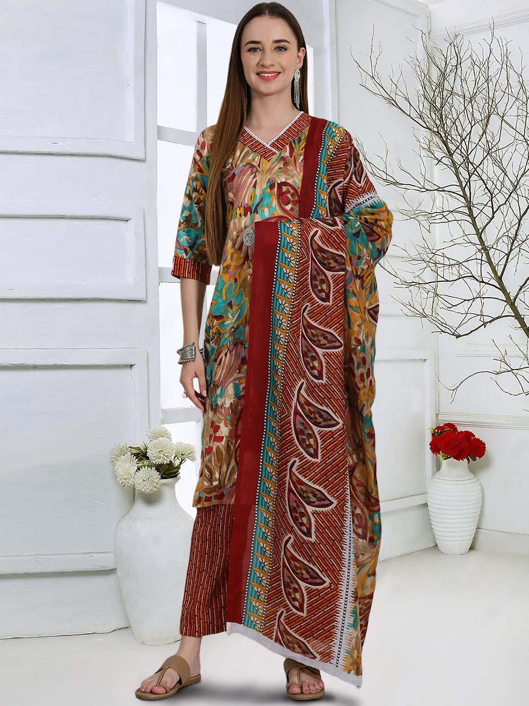 7Threads Floral Printed Regular Pure Cotton Straight Kurta With Trousers & Dupatta, Mustard
7Threads Floral Printed Regular Pure Cotton Straight Kurta With Trousers & Dupatta, Mustard