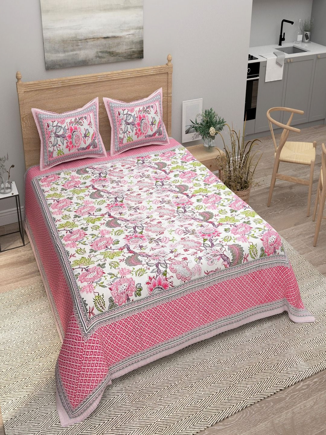 Bombay Spreads Pink Printed Pure Cotton 144 TC Double King Bedsheet With 2 Pillow Covers
Bombay Spreads Pink Printed Pure Cotton 144 TC Double King Bedsheet With 2 Pillow Covers