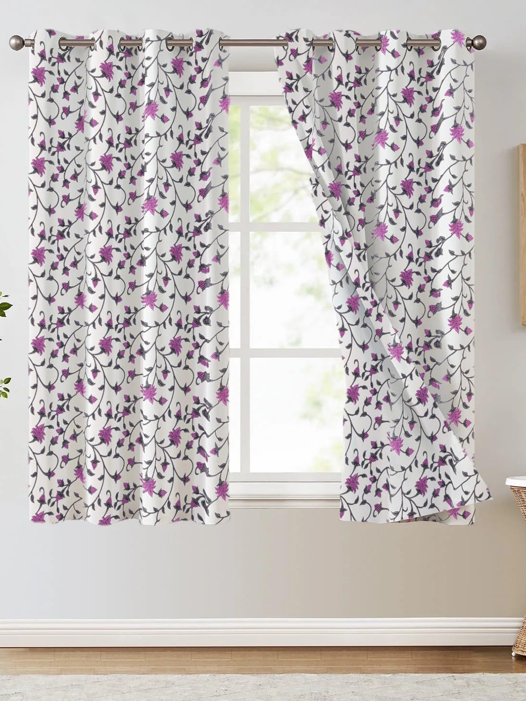 Trance Home Linen White & Purple Floral Printed Room Darkening Pure Cotton Window Curtain
Trance Home Linen White & Purple Floral Printed Room Darkening Pure Cotton Window Curtain