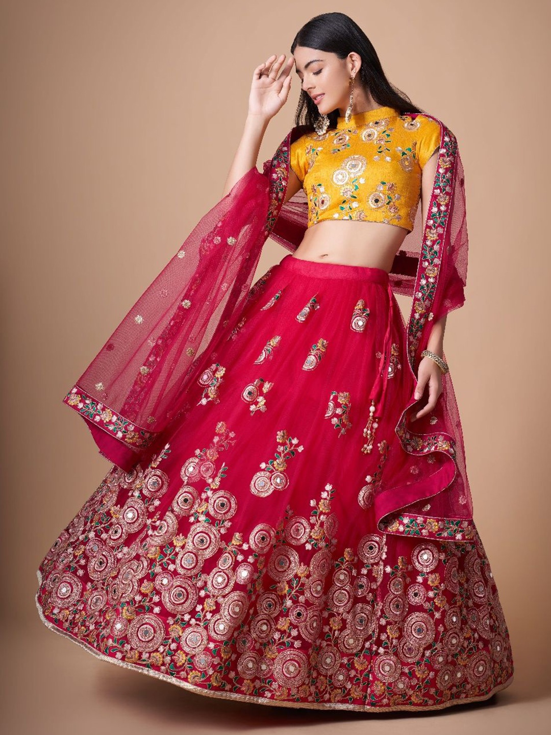 Fusionic Embellished Mirror Work Semi-Stitched Lehenga & Unstitched Blouse With Dupatta, Red
Fusionic Embellished Mirror Work Semi-Stitched Lehenga & Unstitched Blouse With Dupatta, Red