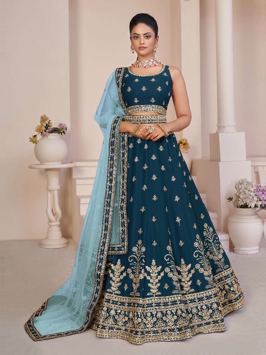Fusionic Embellished Thread Work Semi-Stitched Lehenga & Unstitched Blouse With Dupatta, Blue
Fusionic Embellished Thread Work Semi-Stitched Lehenga & Unstitched Blouse With Dupatta, Blue