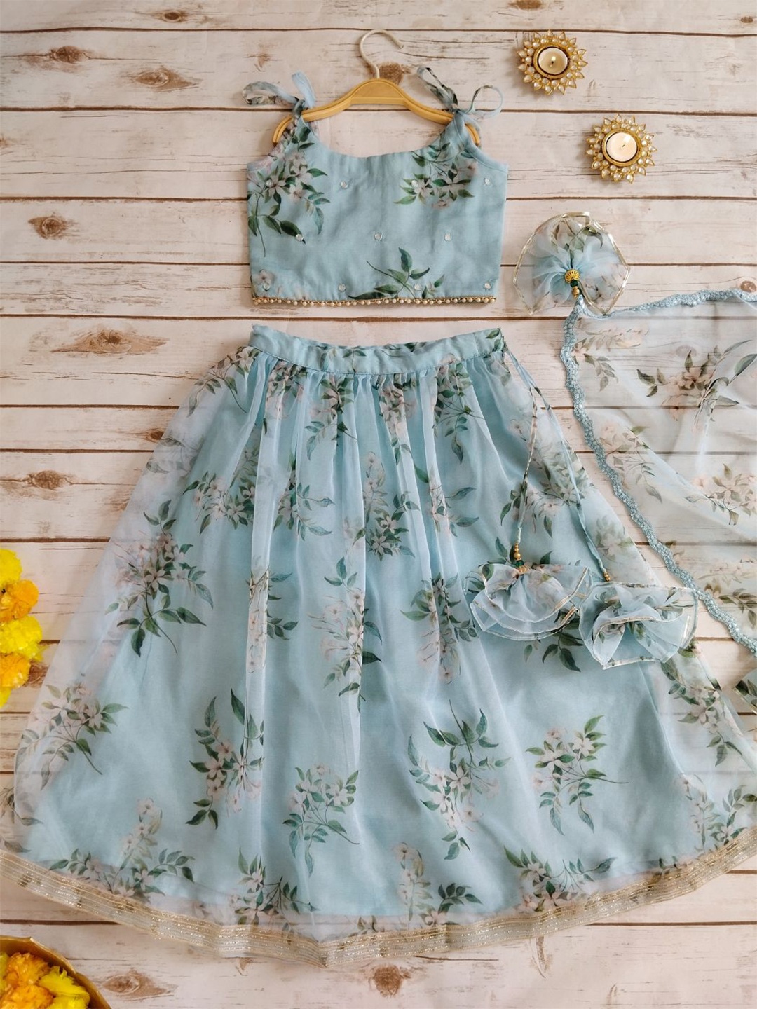 LABEL KANUPRIYA Girls Printed Mirror Work Ready to Wear Lehenga & Blouse With Dupatta, Blue
LABEL KANUPRIYA Girls Printed Mirror Work Ready to Wear Lehenga & Blouse With Dupatta, Blue
