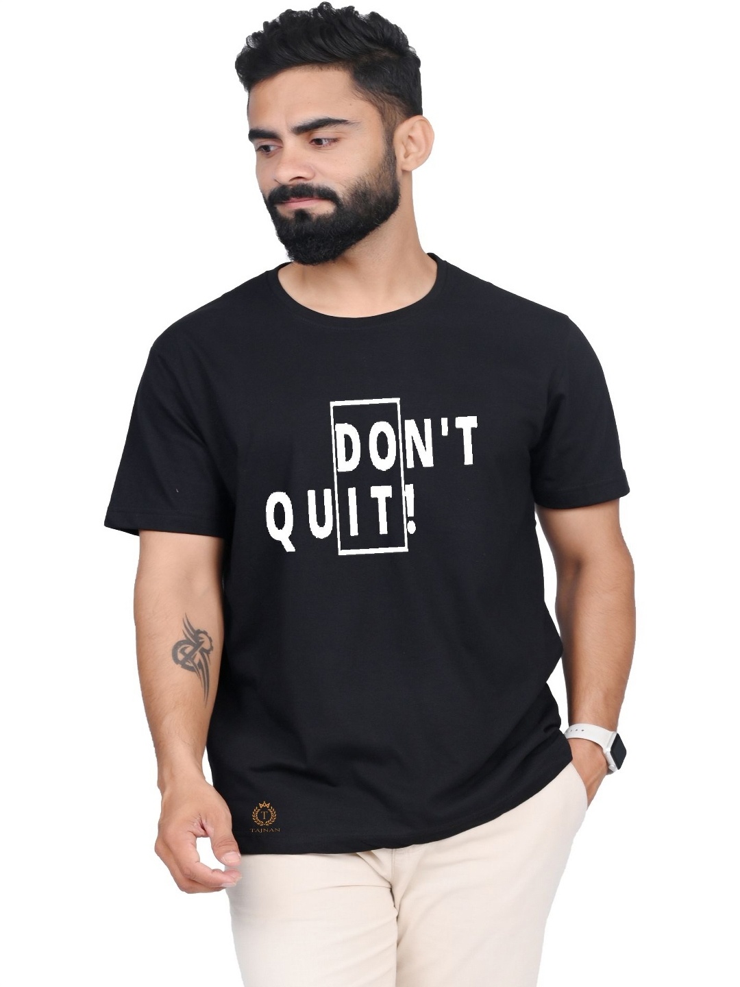 TAJNAN Men Typography Printed Round Neck T-shirt, Black