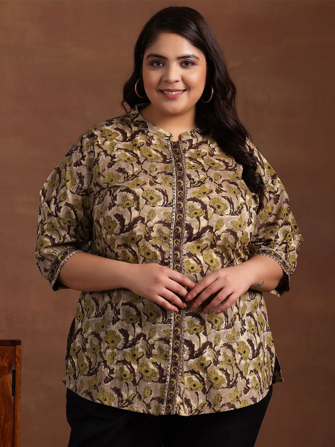 EXTRA LOVE BY LIBAS Plus Size floral printed Pure Cotton Kurti with a mandarian collar, Brown
EXTRA LOVE BY LIBAS Plus Size floral printed Pure Cotton Kurti with a mandarian collar, Brown