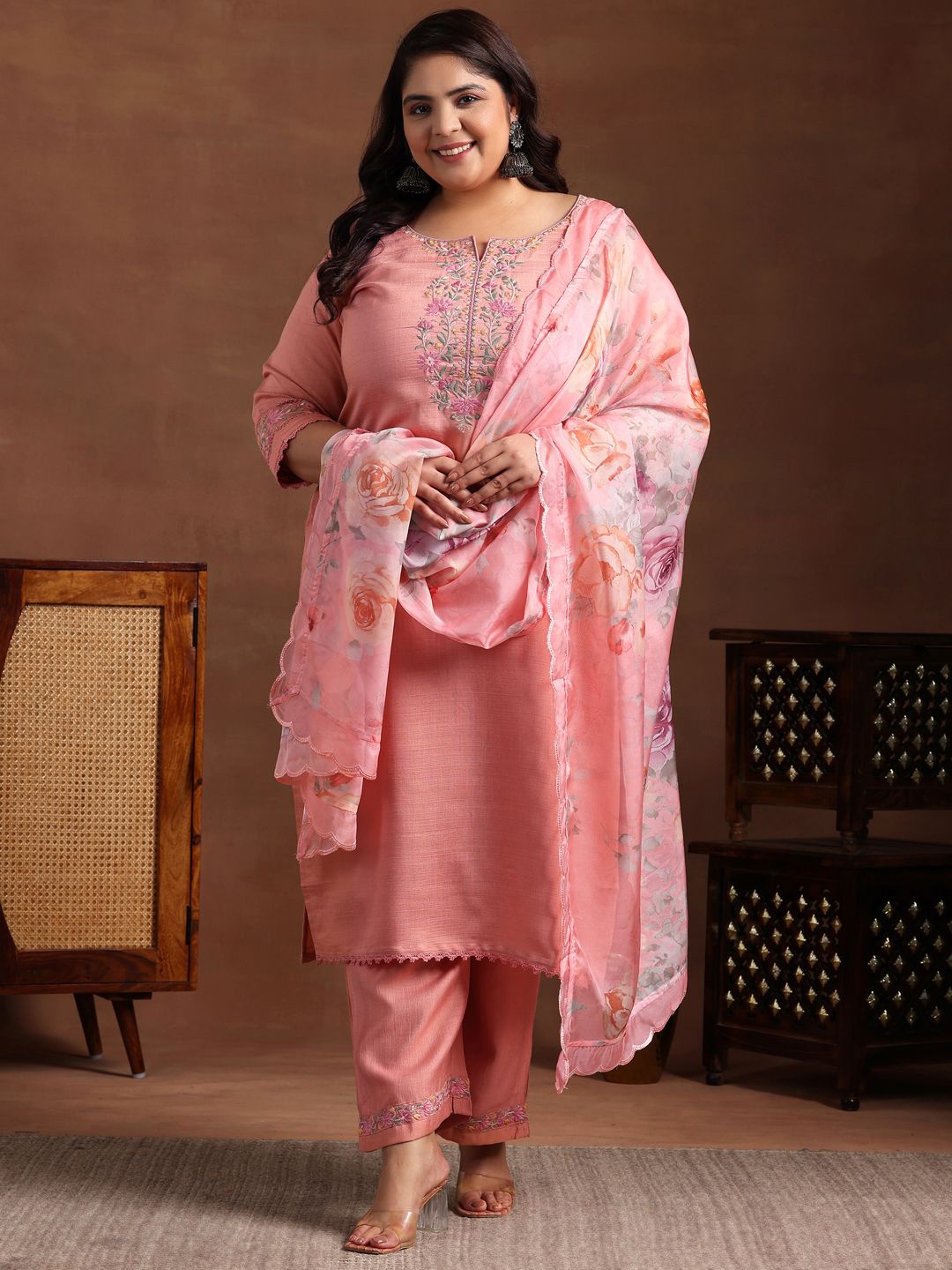 EXTRA LOVE BY LIBAS Plus Size Floral Yoke Design Straight Kurta with Palazzo & Dupatta, Peach
EXTRA LOVE BY LIBAS Plus Size Floral Yoke Design Straight Kurta with Palazzo & Dupatta, Peach
