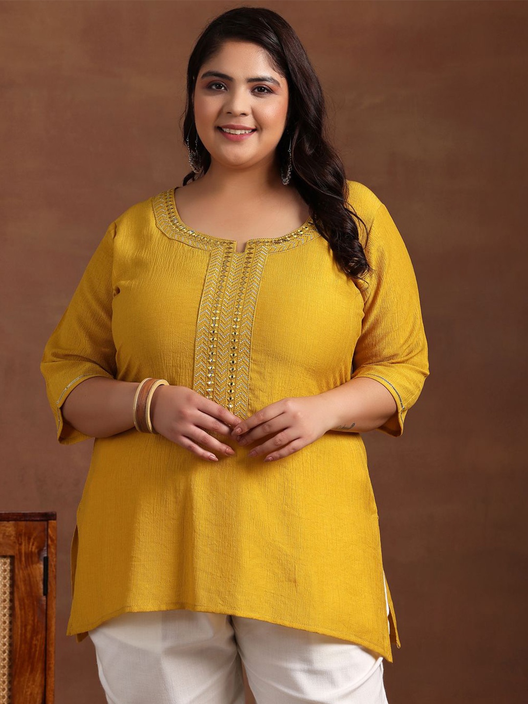 EXTRA LOVE BY LIBAS Plus Size Women Woven Design Cotton Blend Self Design Kurti, Mustard
EXTRA LOVE BY LIBAS Plus Size Women Woven Design Cotton Blend Self Design Kurti, Mustard