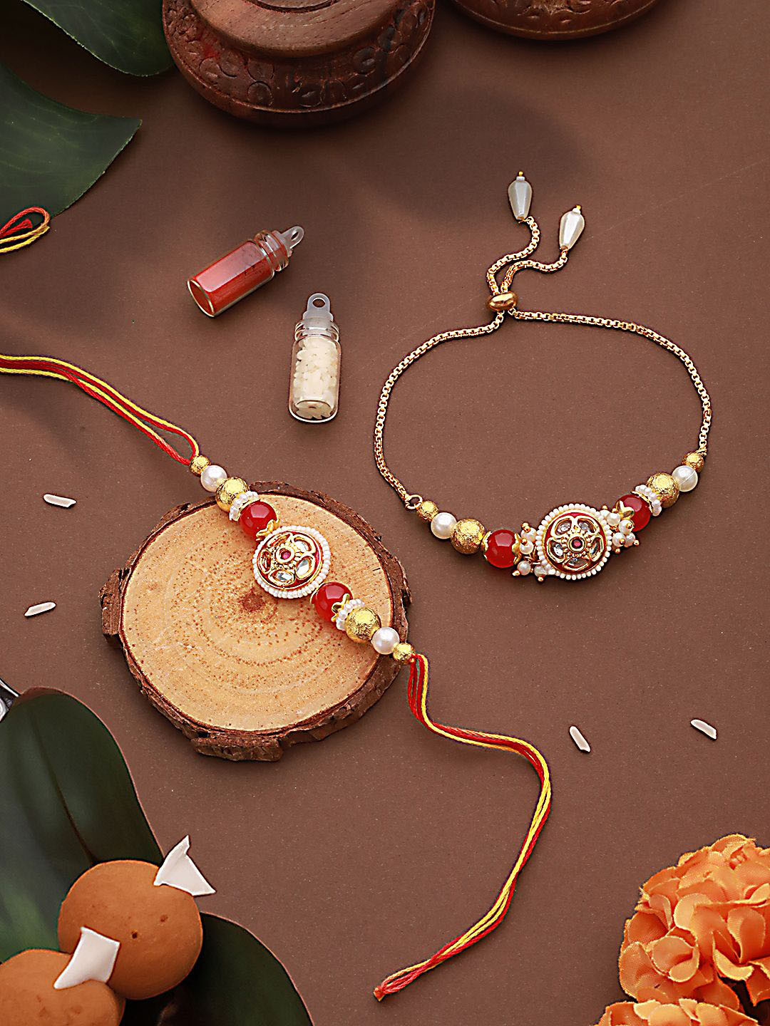 Jazz and Sizzle Kundan Studded & Beaded Bhaiya Bhabhi Rakhi with Roli & Chawal, Red
Jazz and Sizzle Kundan Studded & Beaded Bhaiya Bhabhi Rakhi with Roli & Chawal, Red