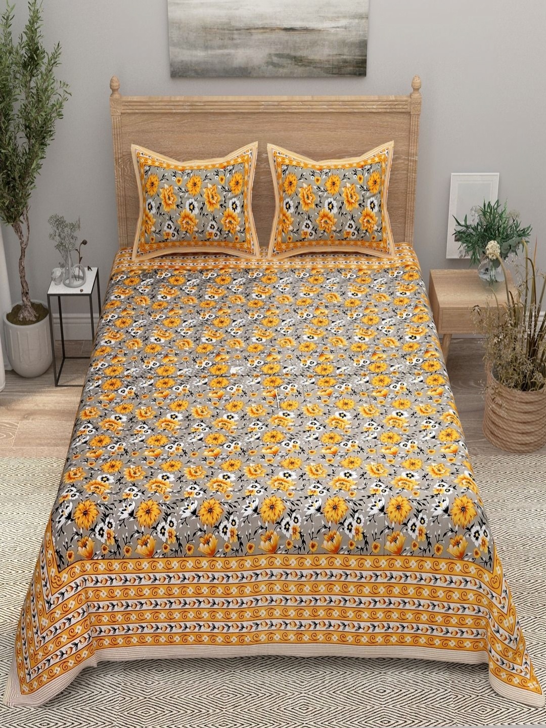 Aura Yellow & Grey Printed 144 TC Pure Cotton Double King Bedsheet With 2 Pillow Covers
Aura Yellow & Grey Printed 144 TC Pure Cotton Double King Bedsheet With 2 Pillow Covers