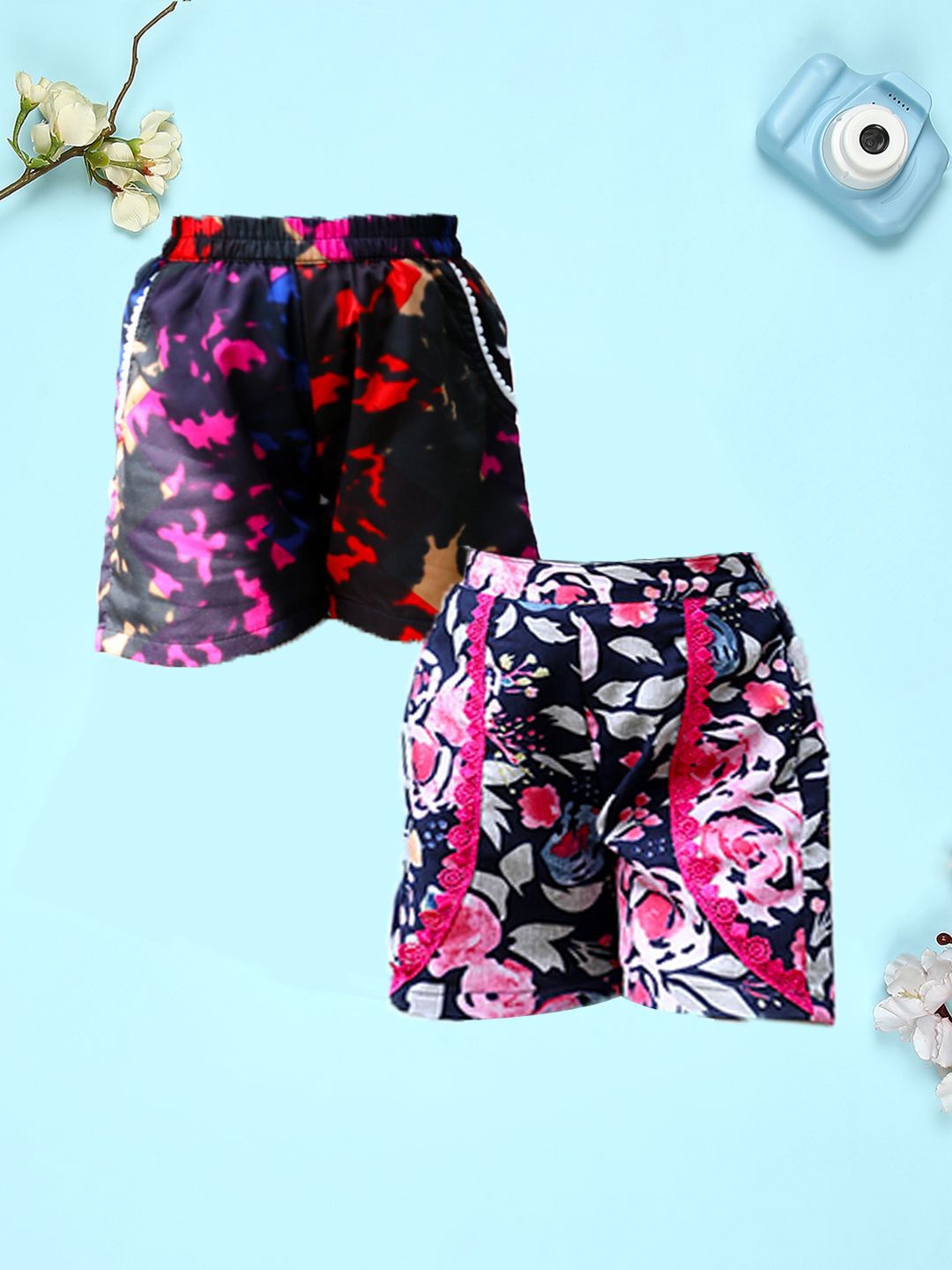 Cutiekins Girls Floral Printed High-Rise Shorts, Multi
