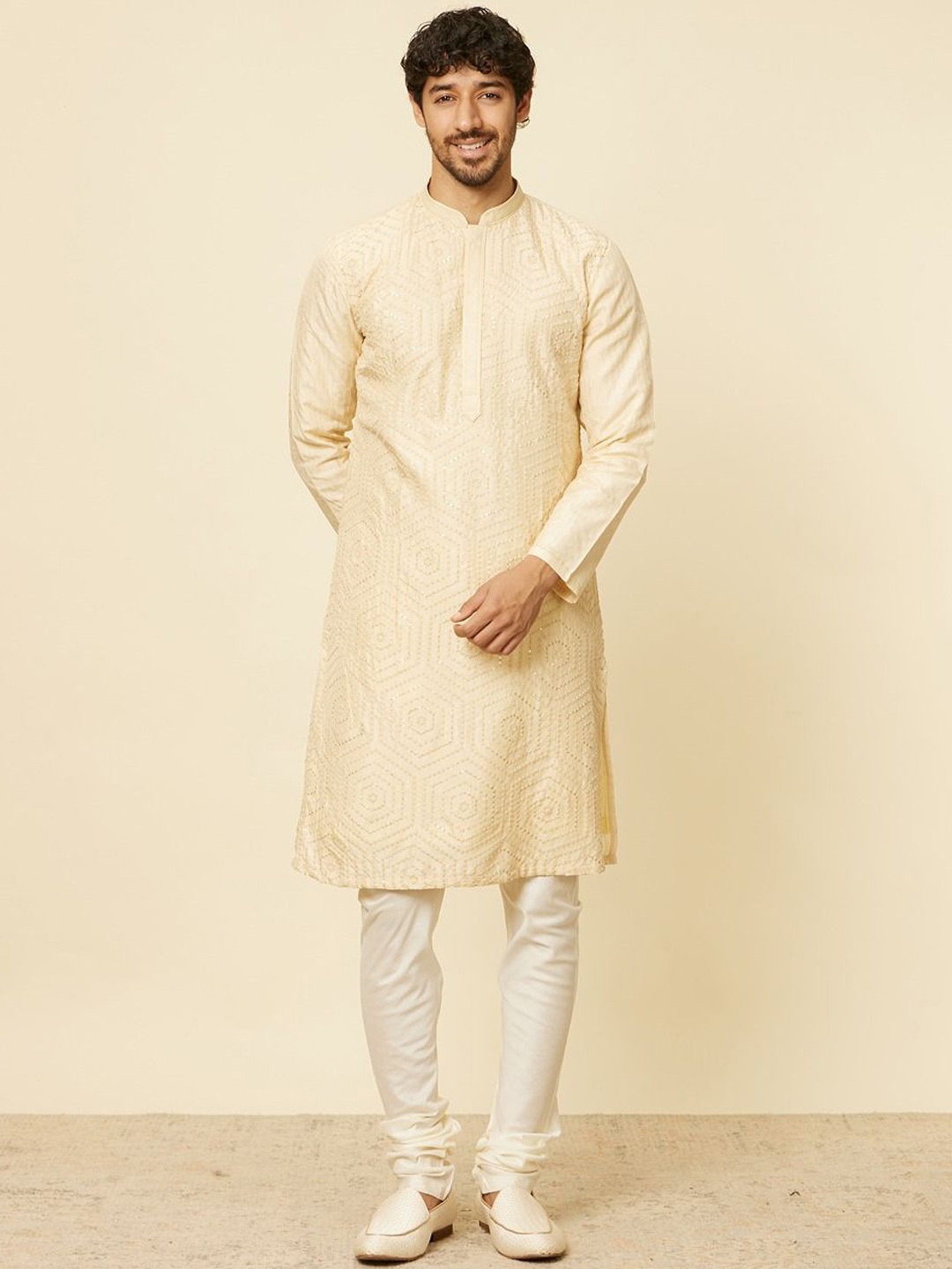 Twamev Geometric Embroidered Mandarin Collar Thread Work Straight Kurta With Churidar, Beige
Twamev Geometric Embroidered Mandarin Collar Thread Work Straight Kurta With Churidar, Beige
