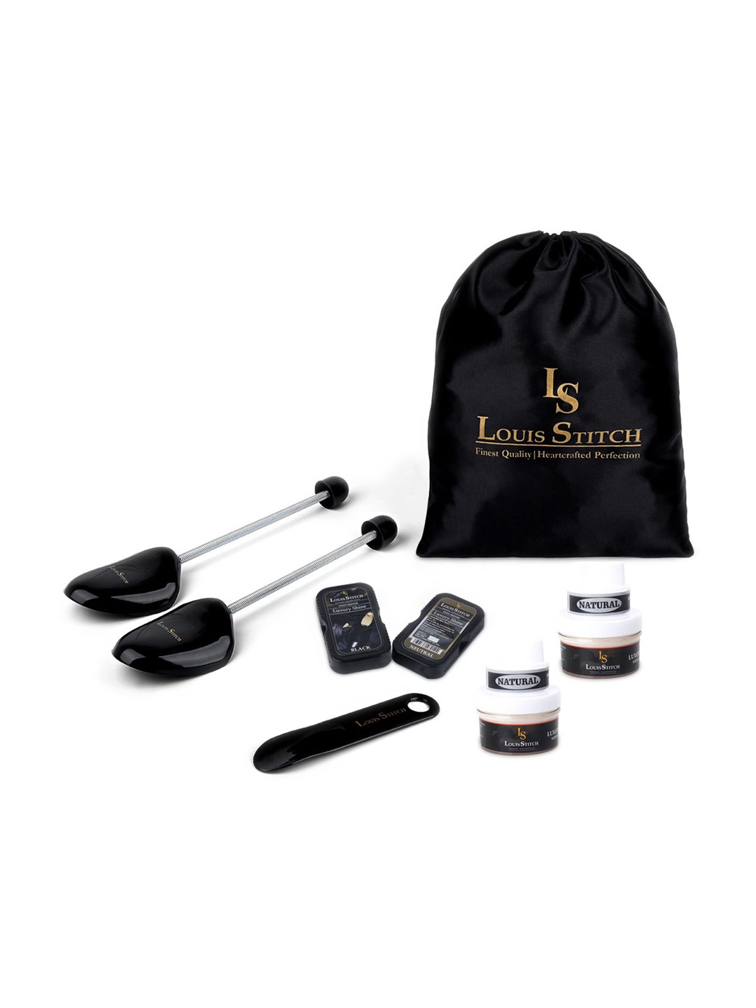 LOUIS STITCH Set Of 8 Shoe Accessories - Shoe Tree+Horn+Shoe Bag+Cream+Twin Shiner, Black
LOUIS STITCH Set Of 8 Shoe Accessories - Shoe Tree+Horn+Shoe Bag+Cream+Twin Shiner, Black