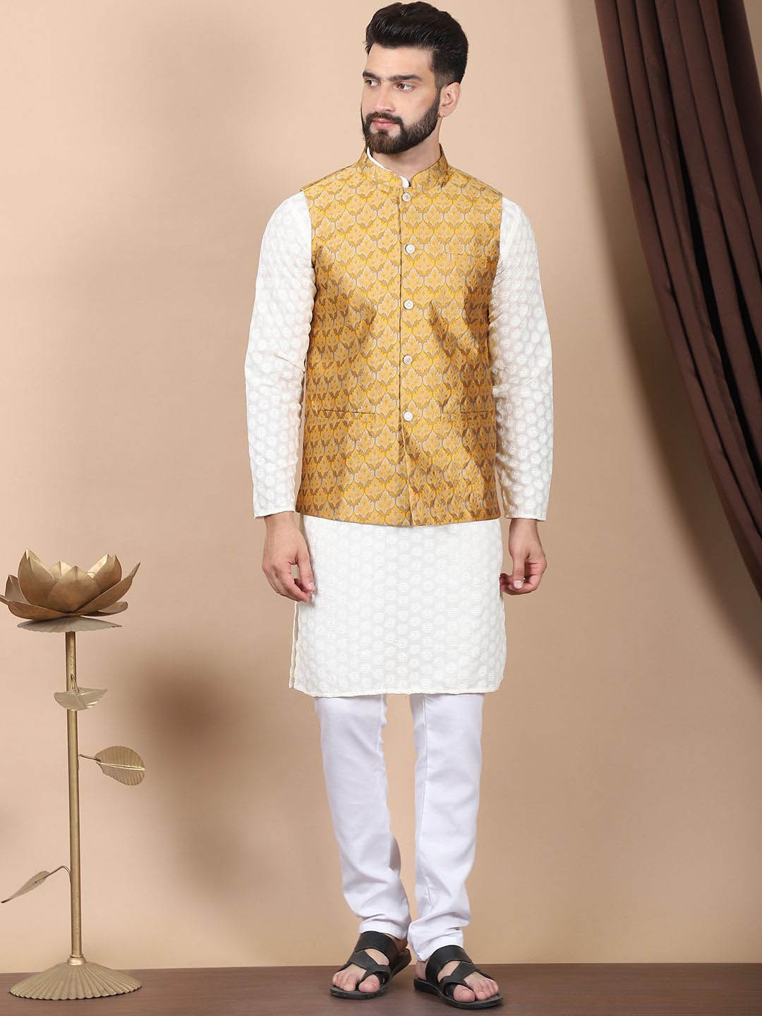 Anouk Cream-Coloured Floral Embroidered Pure Cotton Kurta with Churidar & Nehru Jacket
Anouk Cream-Coloured Floral Embroidered Pure Cotton Kurta with Churidar & Nehru Jacket