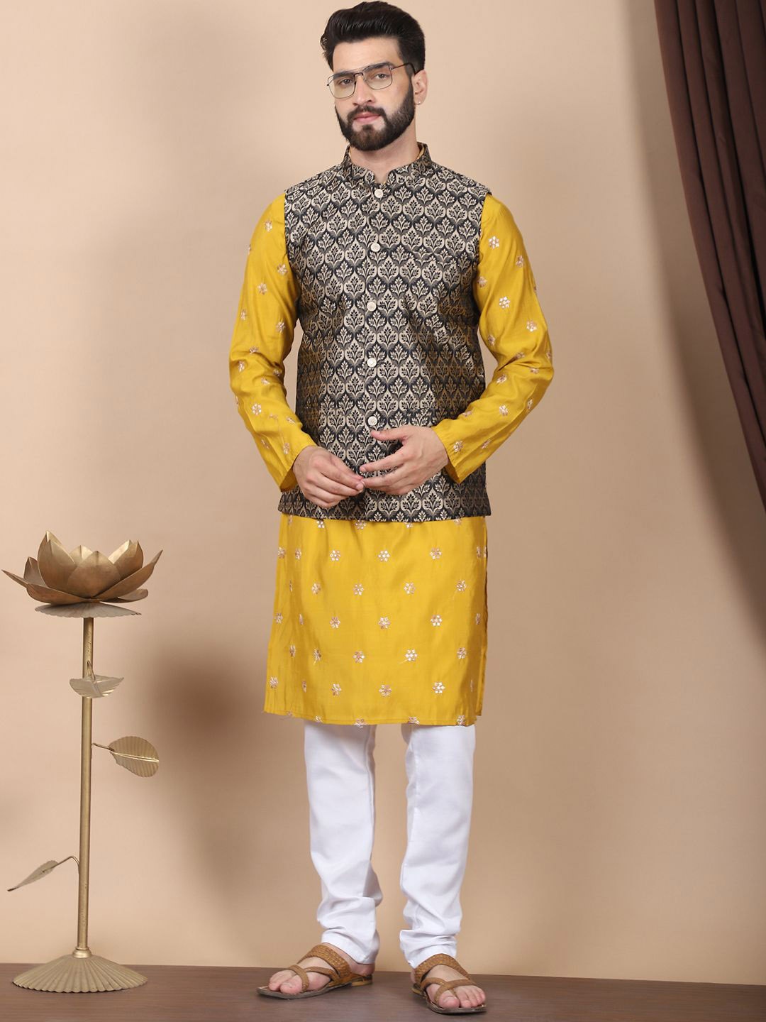 Anouk Mustard-Yellow Floral Embroidered Cotton Silk Kurta with Churidar & Nehru Jacket
Anouk Mustard-Yellow Floral Embroidered Cotton Silk Kurta with Churidar & Nehru Jacket