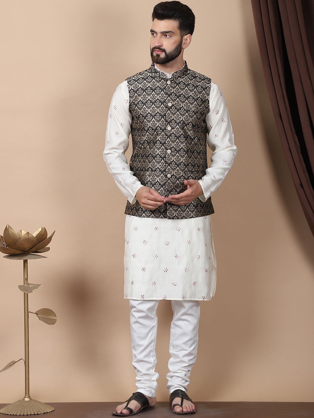 Anouk Cream-Coloured Floral Embroidered Cotton Silk Kurta with Churidar & Nehru Jacket
Anouk Cream-Coloured Floral Embroidered Cotton Silk Kurta with Churidar & Nehru Jacket