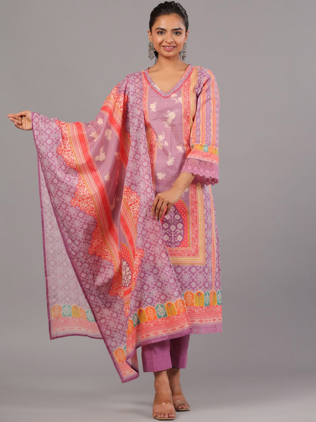 Amchoor Bandhani Printed Mirror Work Panelled Straight Kurta With Trousers & Dupatta, Purple
Amchoor Bandhani Printed Mirror Work Panelled Straight Kurta With Trousers & Dupatta, Purple