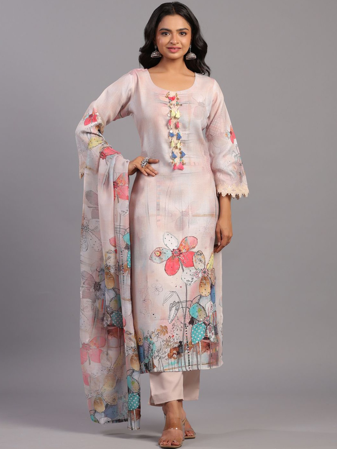 Amchoor Floral Printed Beads & Stones Regular Straight Kurta With Trousers & Dupatta, Cream
Amchoor Floral Printed Beads & Stones Regular Straight Kurta With Trousers & Dupatta, Cream