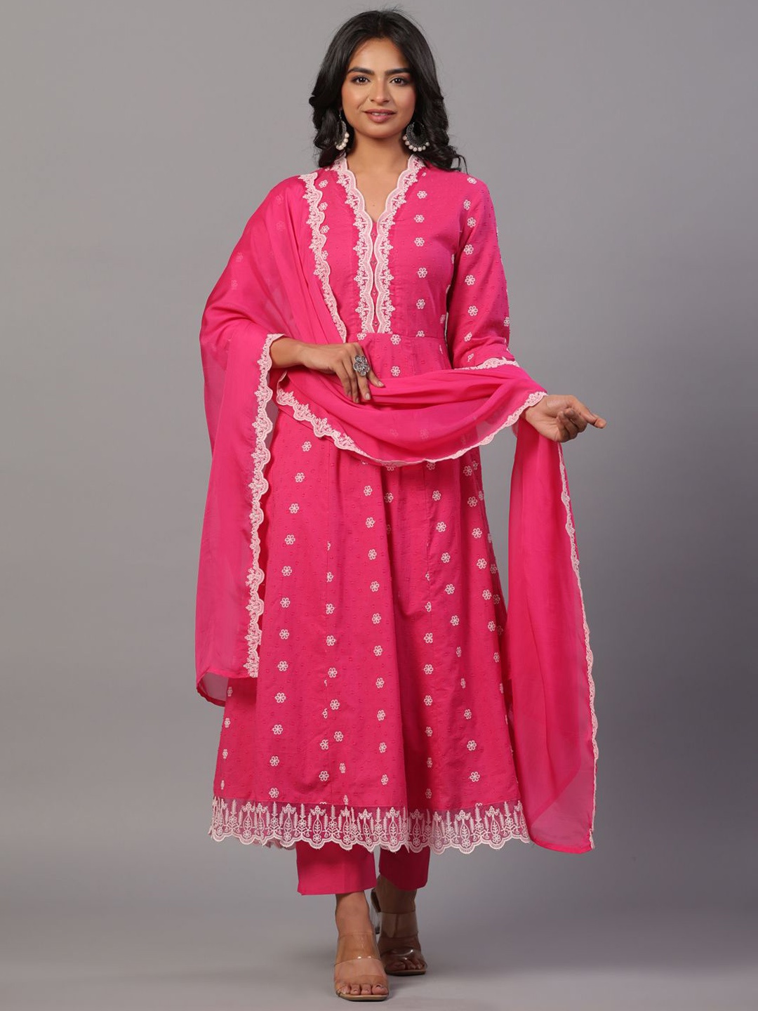 Amchoor Floral Embroidered Pleated Thread Work Kurta with Trousers & With Dupatta, Fuchsia
Amchoor Floral Embroidered Pleated Thread Work Kurta with Trousers & With Dupatta, Fuchsia