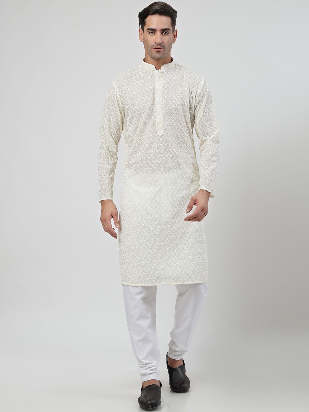 MOHANLAL SONS Embroidered Mandarin Collar Chikankari Pure Cotton Straight Kurta & Churidar, Cream
MOHANLAL SONS Embroidered Mandarin Collar Chikankari Pure Cotton Straight Kurta & Churidar, Cream