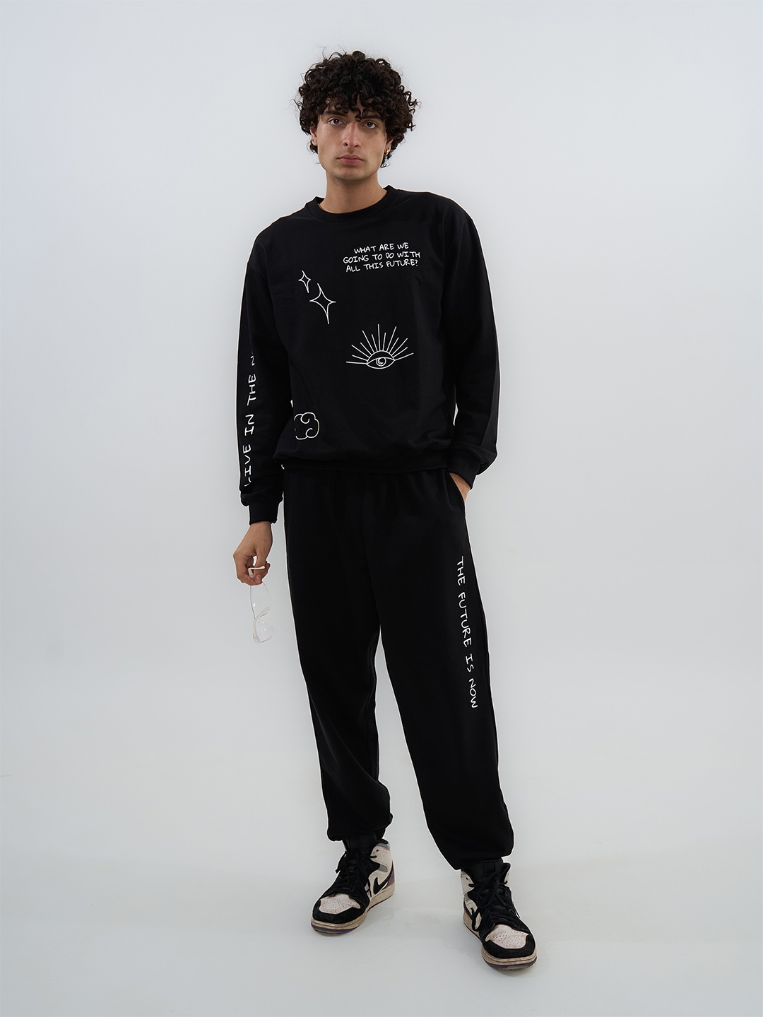 Exhale Label The Future Men Cotton Typographic Full Length Oversized Fit Joggers, Black
Exhale Label The Future Men Cotton Typographic Full Length Oversized Fit Joggers, Black