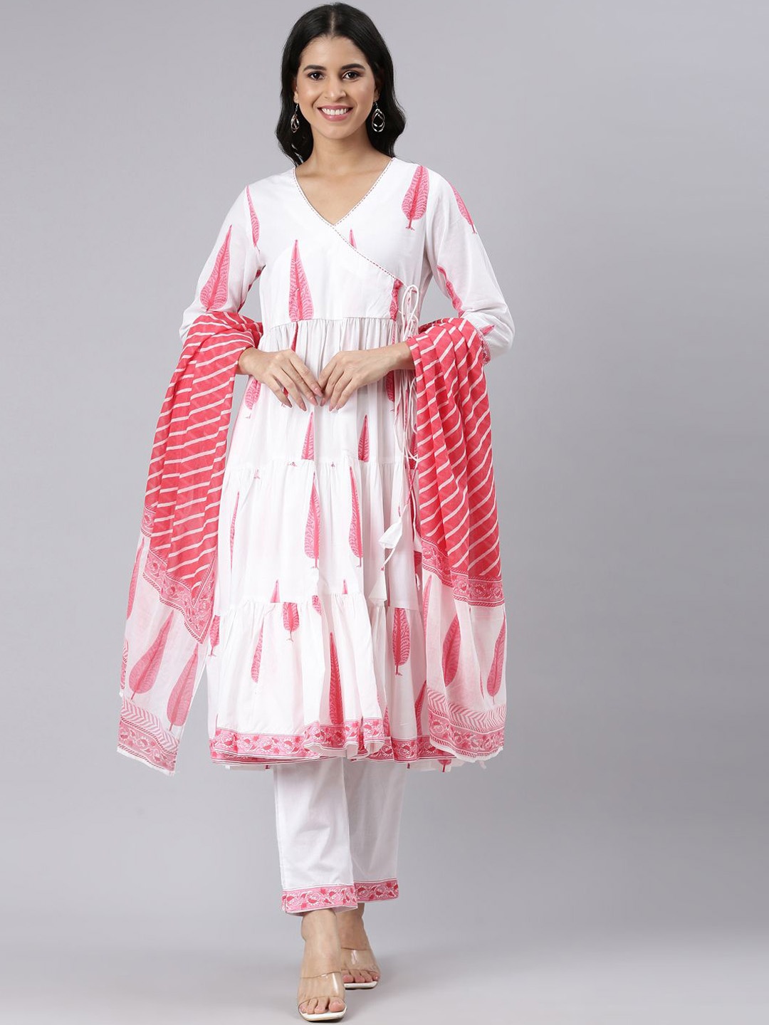 Neerus Floral Printed Jute Cotton Angrakha Anarkali Kurta With Trousers & Dupatta, Cream
Neerus Floral Printed Jute Cotton Angrakha Anarkali Kurta With Trousers & Dupatta, Cream
