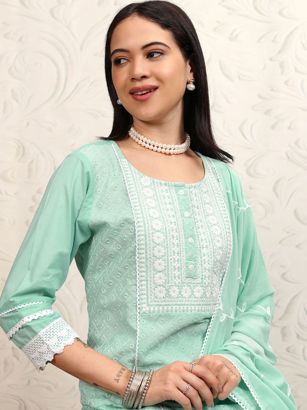 Vishudh Blue Embroidered Pure Cotton Thread Work Straight Kurta With Trousers & Dupatta
Vishudh Blue Embroidered Pure Cotton Thread Work Straight Kurta With Trousers & Dupatta