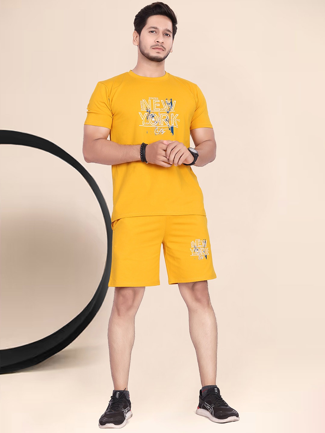 Divra Clothing Printed Pure Cotton Round Neck T-Shirt & Flared Shorts Co-Ords, Mustard
Divra Clothing Printed Pure Cotton Round Neck T-Shirt & Flared Shorts Co-Ords, Mustard