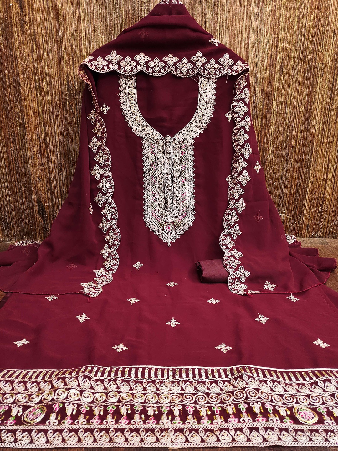 KALINI Ethnic Motifs Embroidered Silk Georgette Unstitched Dress Material, Maroon
KALINI Ethnic Motifs Embroidered Silk Georgette Unstitched Dress Material, Maroon