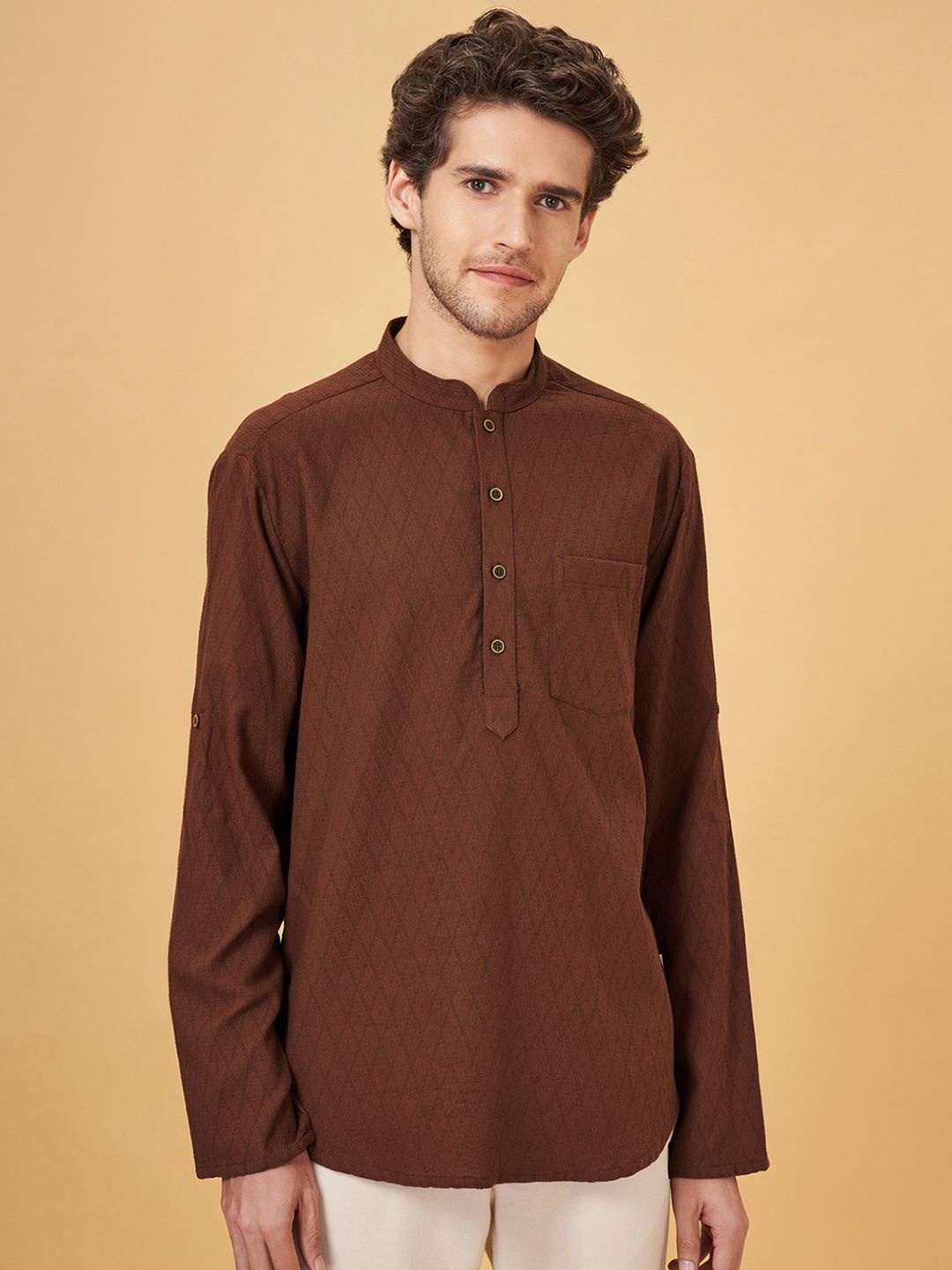 indus route by Pantaloons Geometric Printed Mandarin Collar Pure Cotton Pathani Kurta, Rust
indus route by Pantaloons Geometric Printed Mandarin Collar Pure Cotton Pathani Kurta, Rust