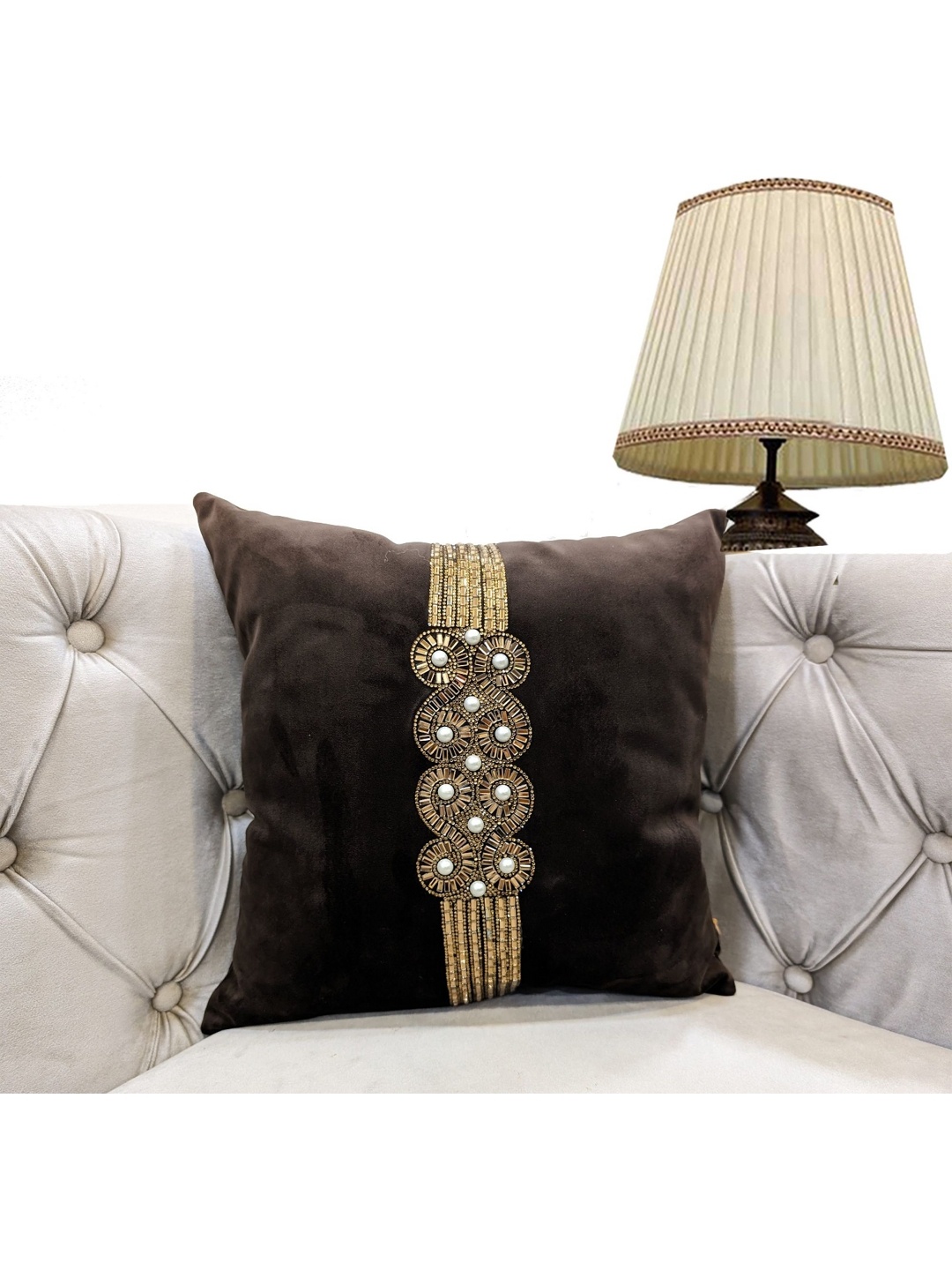 Good Vibes Brown & Gold-Toned Embroidered Velvet Square Cushion Cover
Good Vibes Brown & Gold-Toned Embroidered Velvet Square Cushion Cover