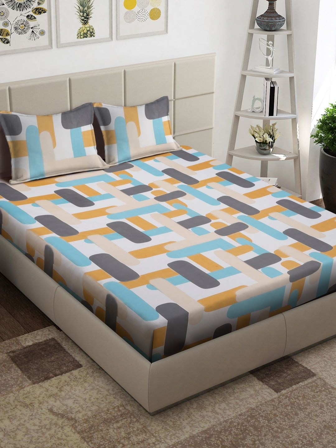 Arrabi Cream & Blue Geometric Printed 300 TC King Bedsheet With 2 Pillow Covers
Arrabi Cream & Blue Geometric Printed 300 TC King Bedsheet With 2 Pillow Covers
