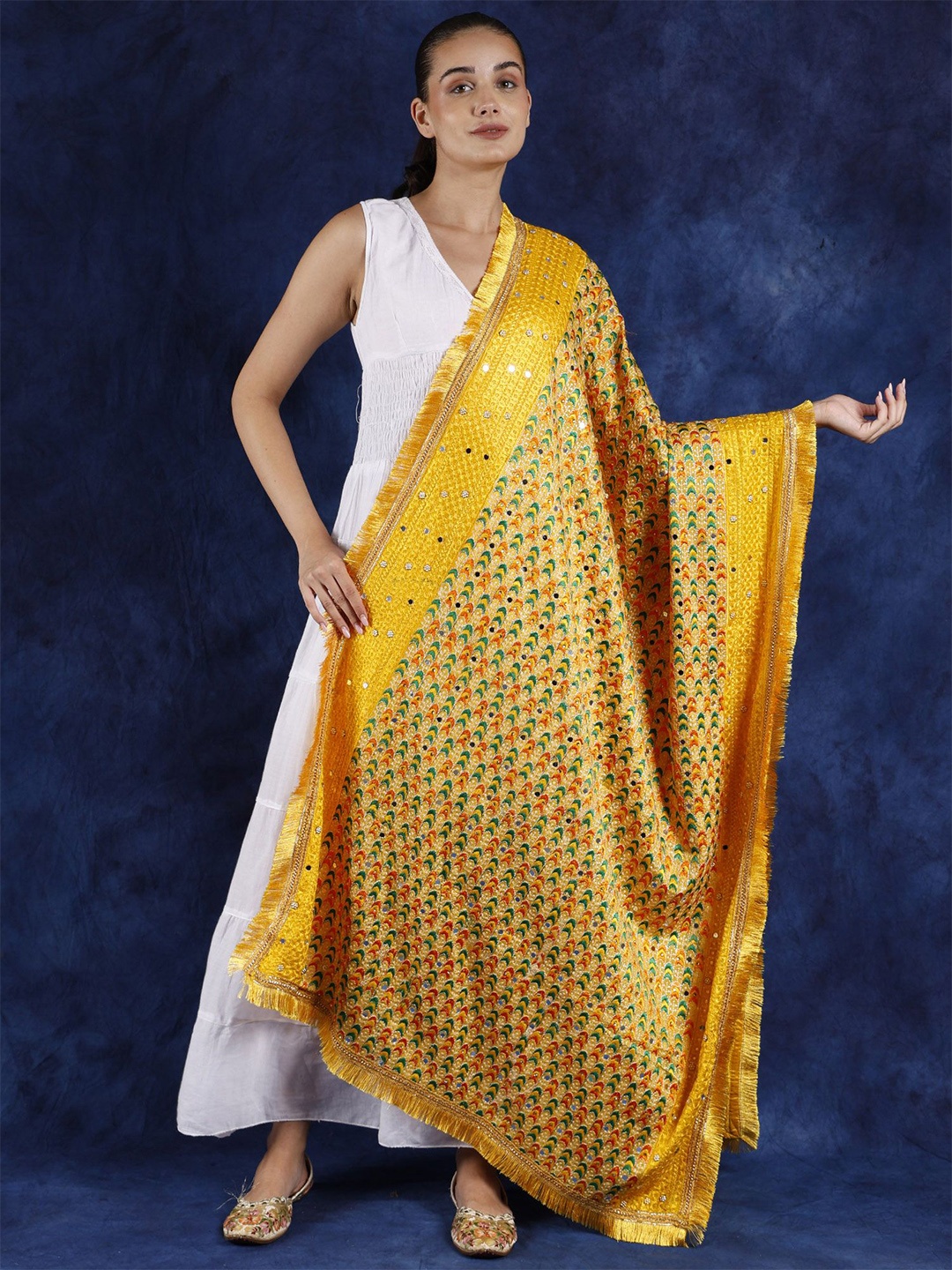 Exotic India Spectra Yellow Thread Embroidery and Bead-Mirror Work Phulkari Dupatta
Exotic India Spectra Yellow Thread Embroidery and Bead-Mirror Work Phulkari Dupatta