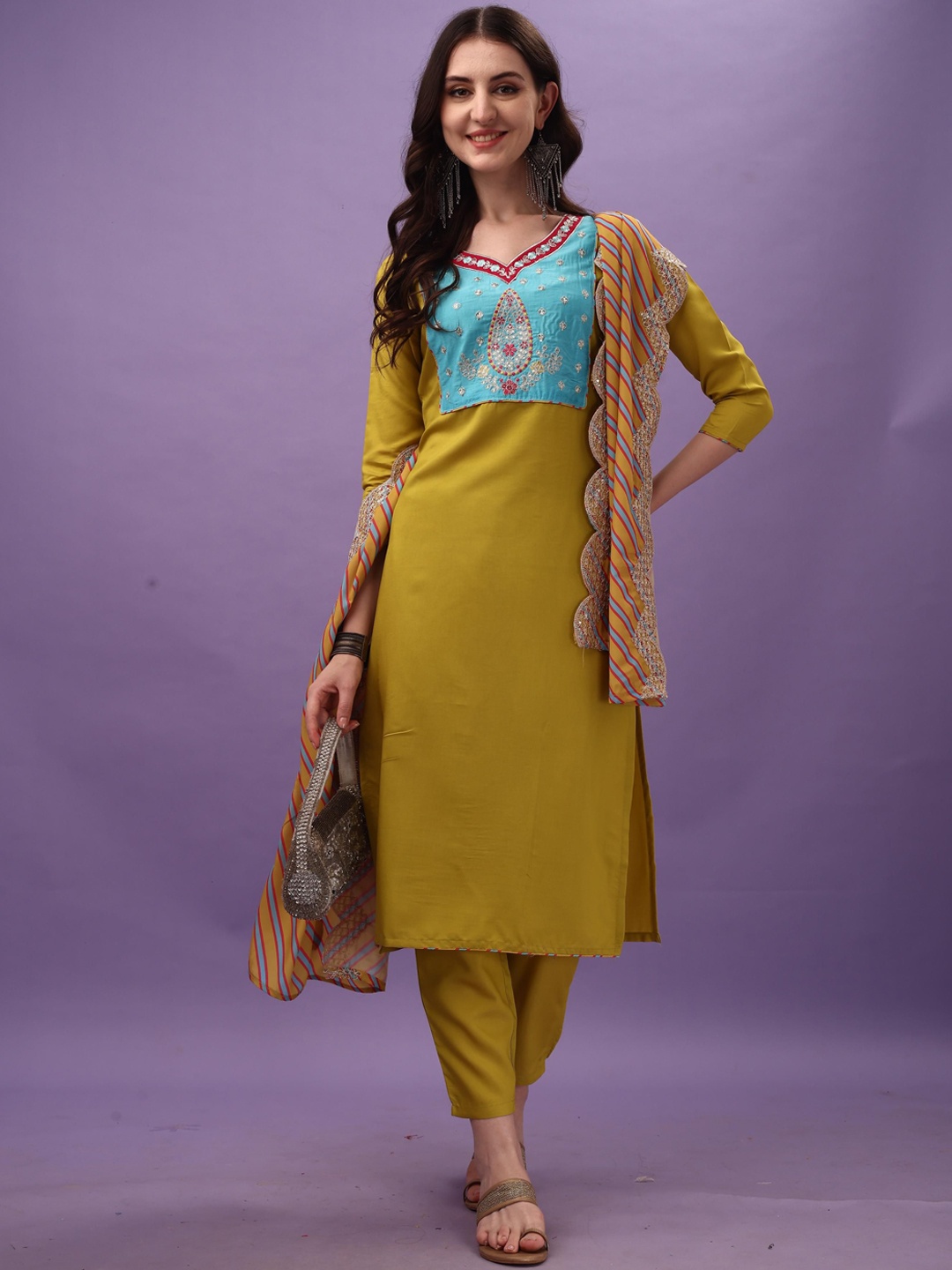THE52 Floral Yoke Design Regular Thread Work Kurta with Trousers & With Dupatta, Mustard
THE52 Floral Yoke Design Regular Thread Work Kurta with Trousers & With Dupatta, Mustard
