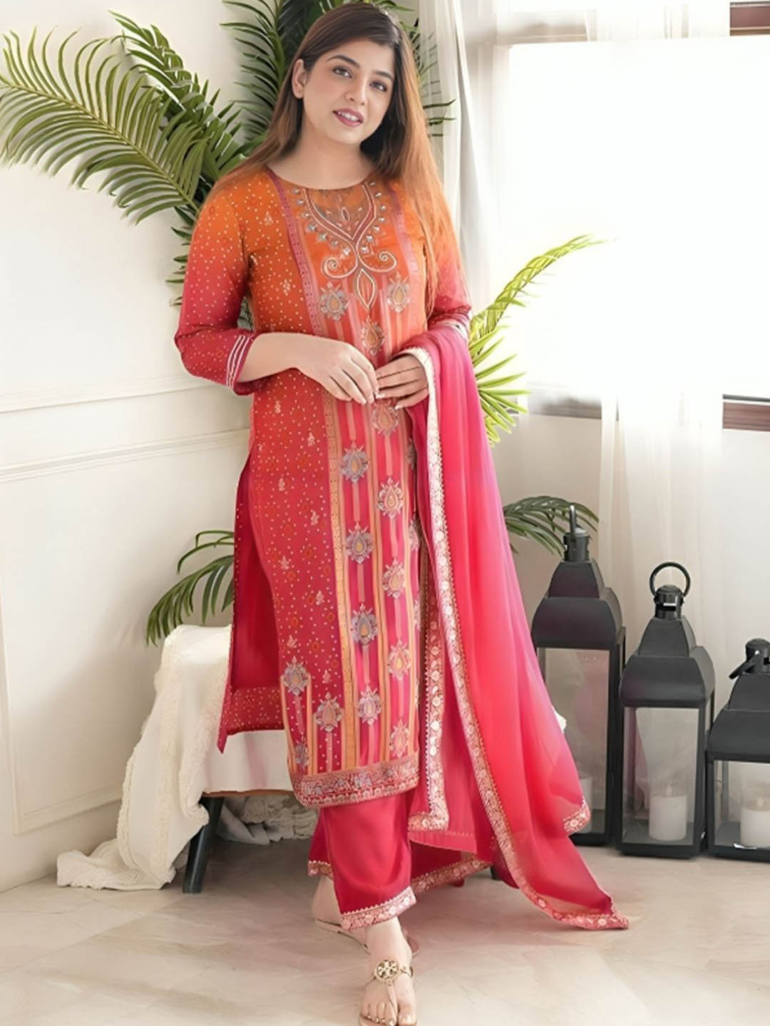 KALINI Ethnic Motifs Printed Round Neck Thread Work Kurta With Trousers & Dupatta, Pink
KALINI Ethnic Motifs Printed Round Neck Thread Work Kurta With Trousers & Dupatta, Pink