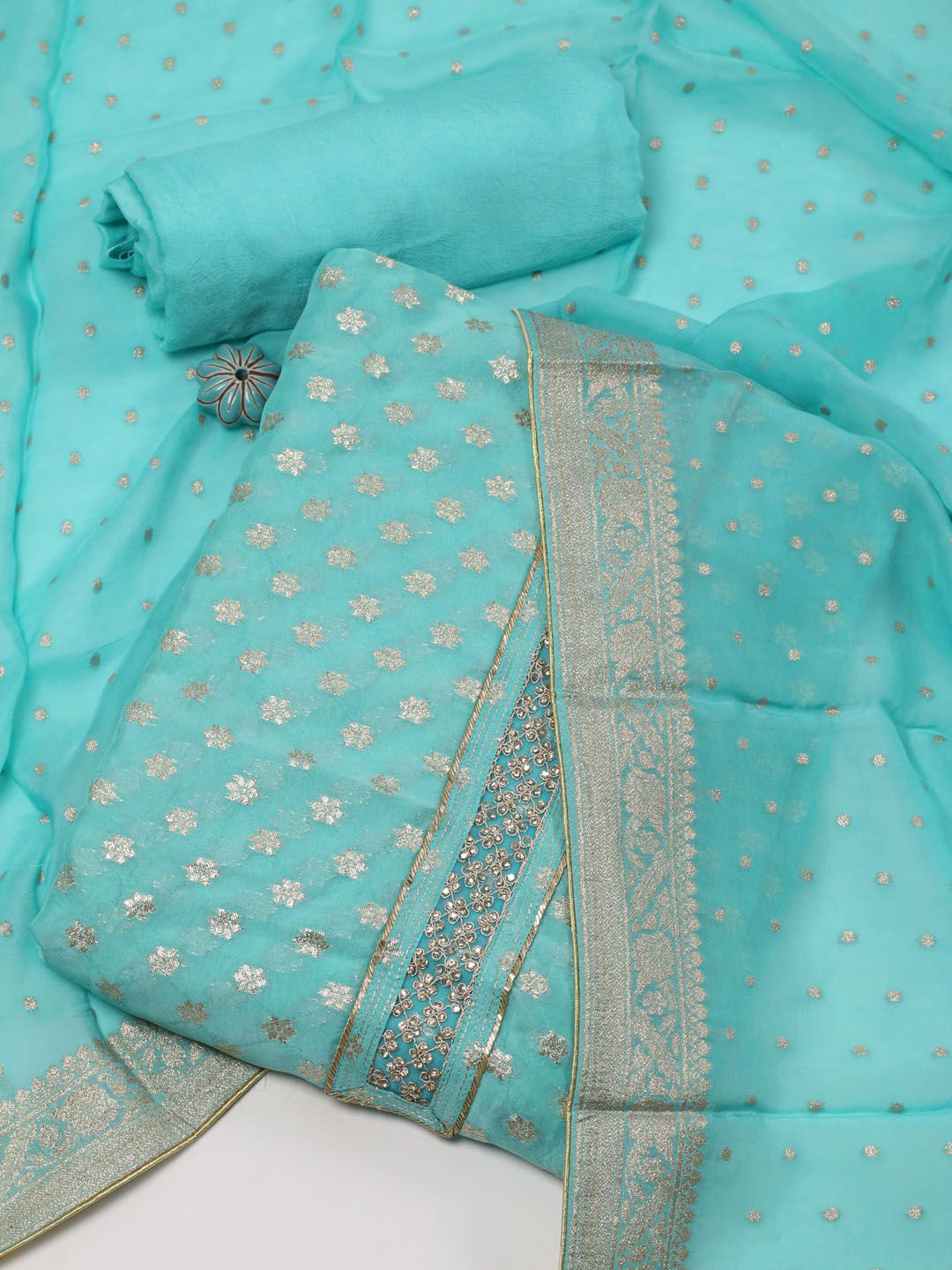 Meena Bazaar Floral Woven Design Zari Organza Unstitched Dress Material, Sea green
Meena Bazaar Floral Woven Design Zari Organza Unstitched Dress Material, Sea green