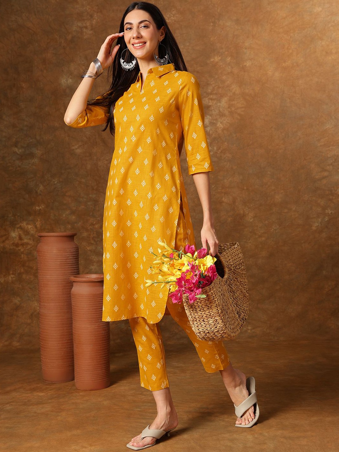 Anouk Ethnic Motifs Printed Shirt Collar Regular Pure Cotton A-Line Kurta With Trousers, Yellow
Anouk Ethnic Motifs Printed Shirt Collar Regular Pure Cotton A-Line Kurta With Trousers, Yellow