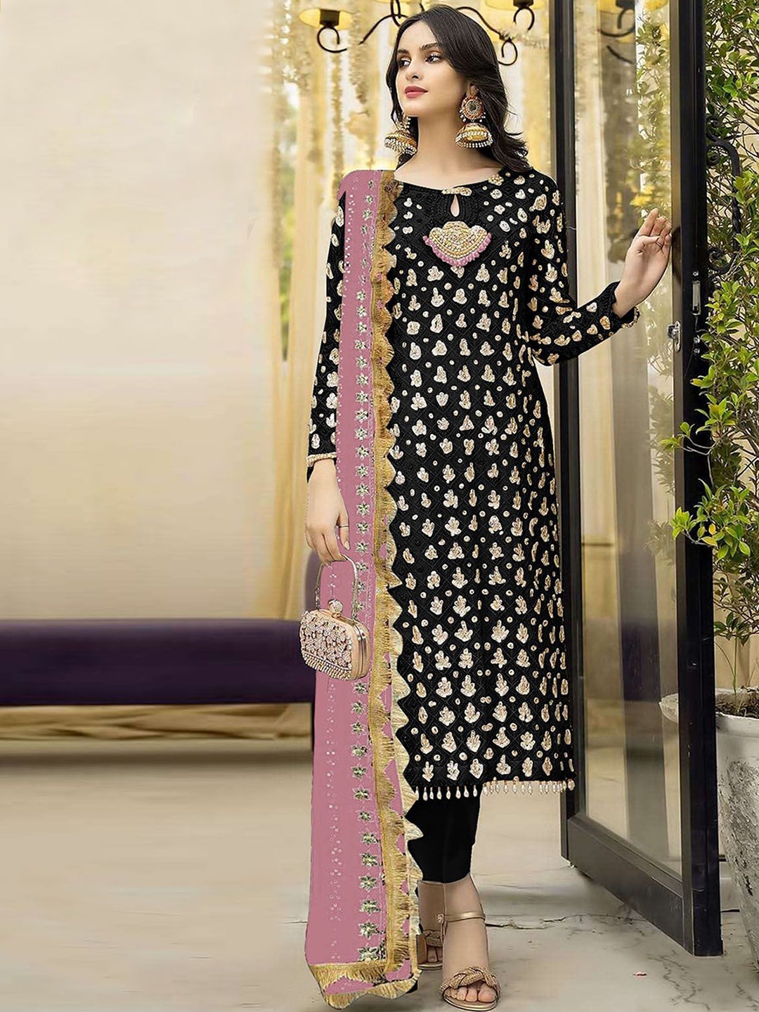 ODETTE Floral Embroidered Beads and Stones Georgette Semi Stitched Dress Material, Black
ODETTE Floral Embroidered Beads and Stones Georgette Semi Stitched Dress Material, Black