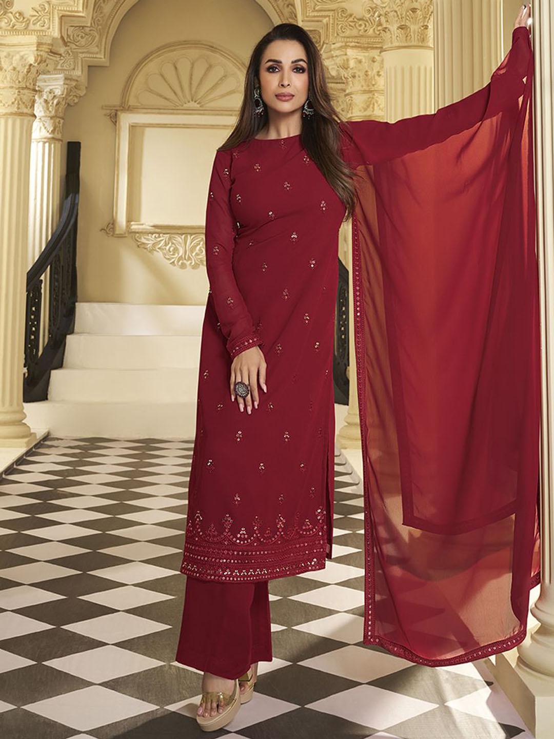 Inddus Women Ethnic Motifs Thread and Sequinned Embroidered Kurta Set with Dupatta, Red
Inddus Women Ethnic Motifs Thread and Sequinned Embroidered Kurta Set with Dupatta, Red
