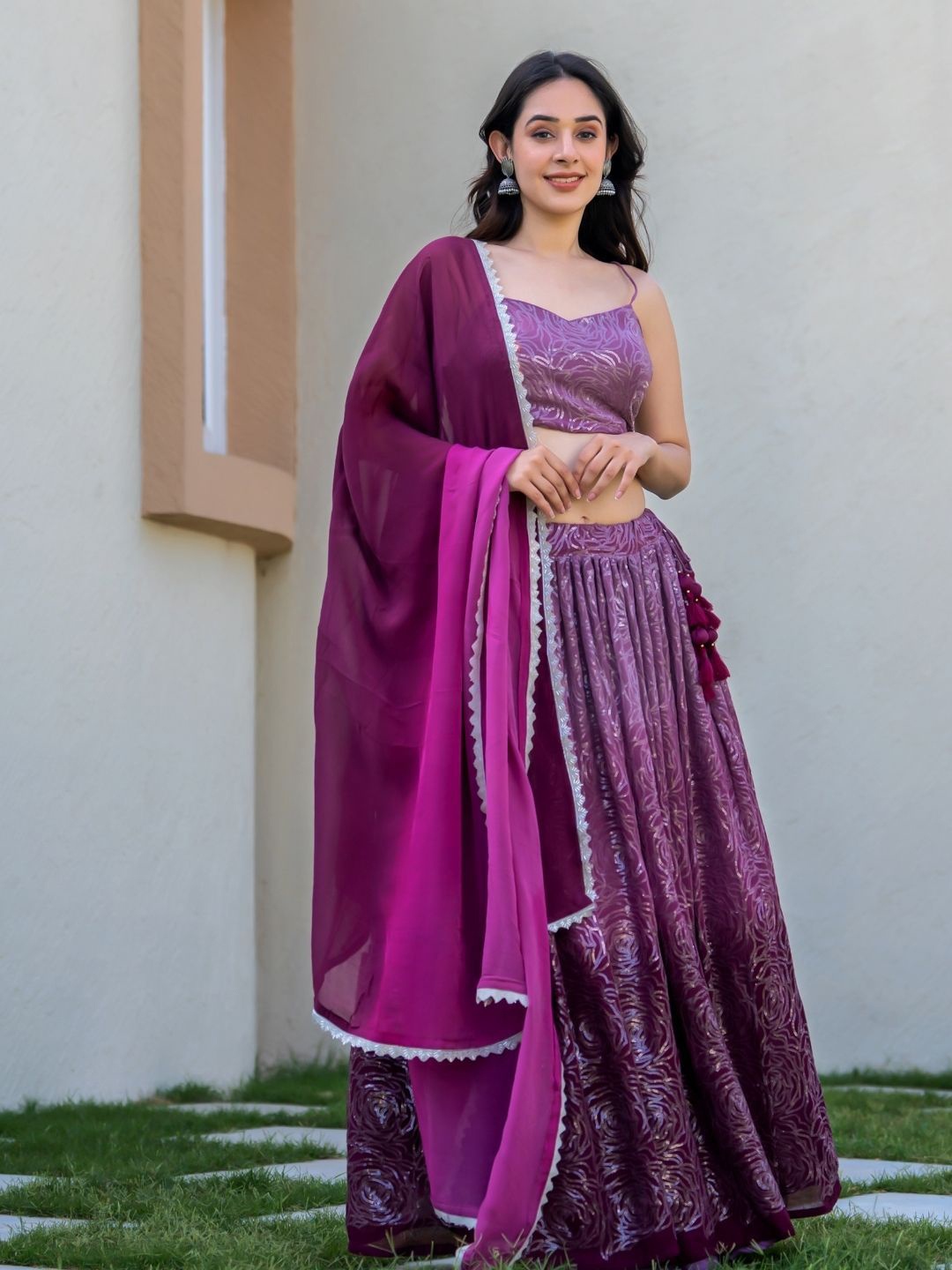 HOUSE OF JAMOTI Embellished Sequinned Ready to Wear Lehenga & Blouse With Dupatta, Purple
HOUSE OF JAMOTI Embellished Sequinned Ready to Wear Lehenga & Blouse With Dupatta, Purple