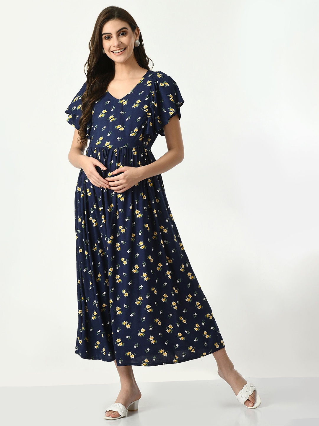 Aaruvi Ruchi Verma Floral Print Flutter Sleeve Maternity Fit & Flare Midi Dress, Blue
Aaruvi Ruchi Verma Floral Print Flutter Sleeve Maternity Fit & Flare Midi Dress, Blue