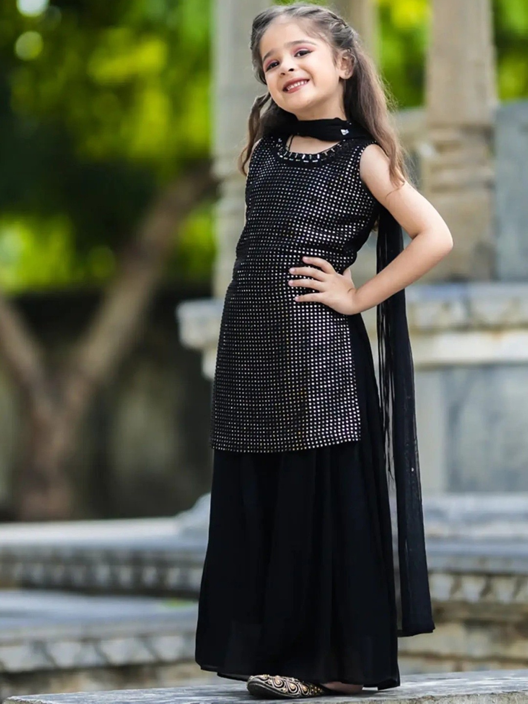 BAESD Girls Embroidered Regular Mirror Work Straight Kurti With Palazzos & Dupatta, Black
BAESD Girls Embroidered Regular Mirror Work Straight Kurti With Palazzos & Dupatta, Black