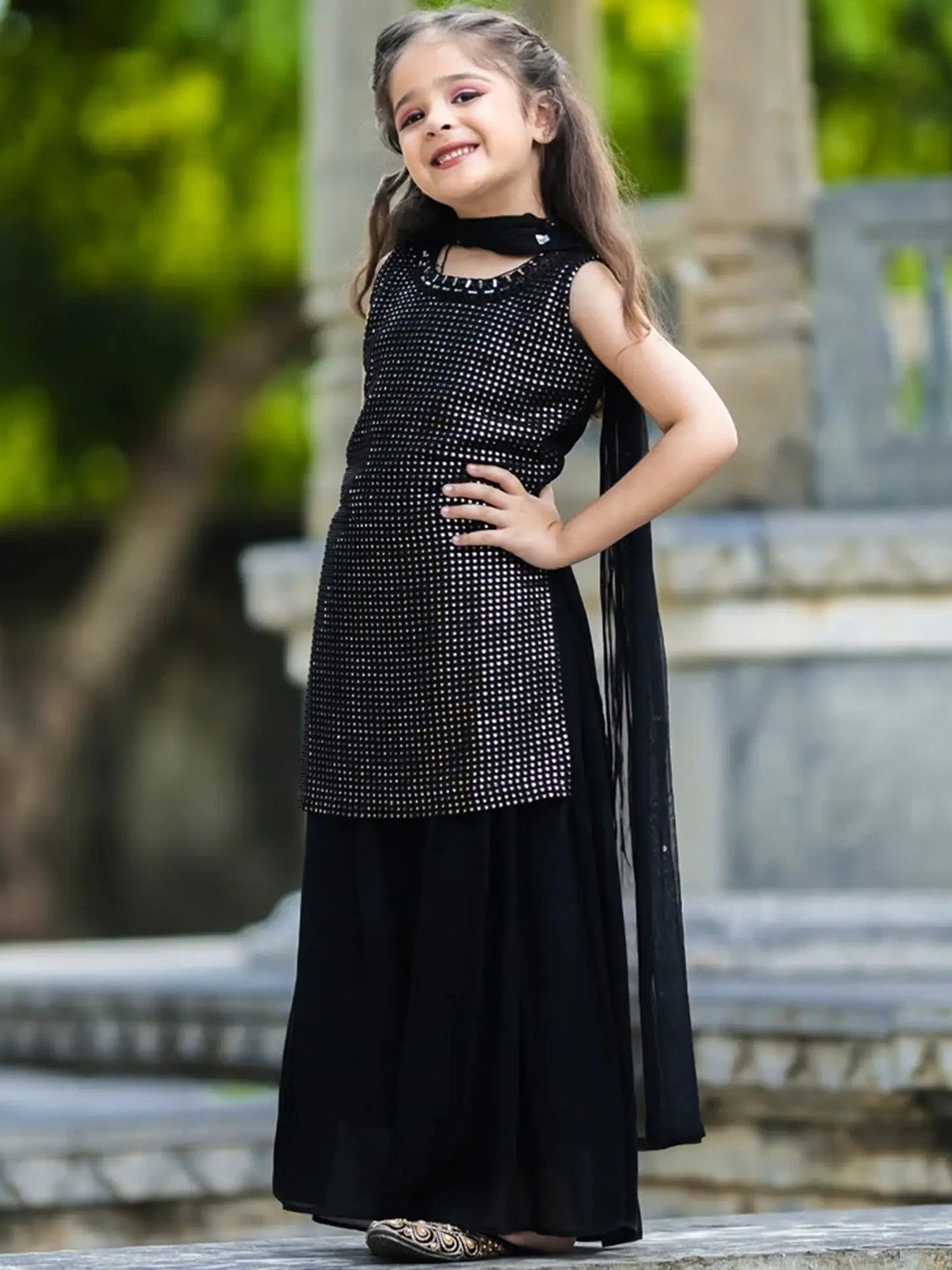 BAESD Girls Embroidered Regular Mirror Work Kurti with Palazzos & Dupatta, Black
BAESD Girls Embroidered Regular Mirror Work Kurti with Palazzos & Dupatta, Black
