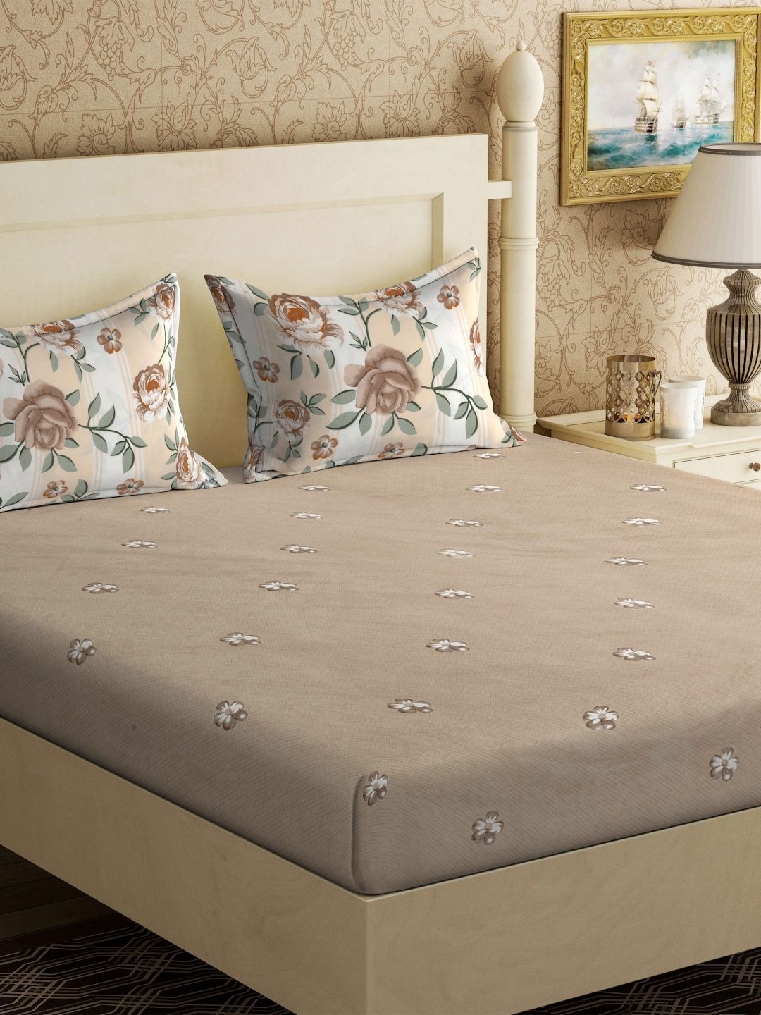 KLOTTHE Brown & White Floral Printed 300TC Double King Bedsheet With 2 Pillow Covers
KLOTTHE Brown & White Floral Printed 300TC Double King Bedsheet With 2 Pillow Covers