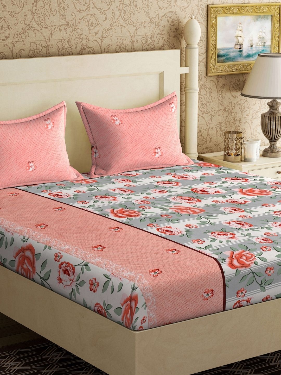 KLOTTHE White & Peach Colored Printed 300 TC King Double Bedsheet With 2 Pillow Covers
KLOTTHE White & Peach Colored Printed 300 TC King Double Bedsheet With 2 Pillow Covers