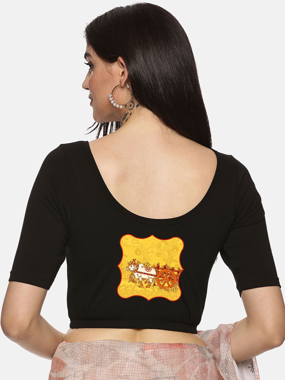 NOT YET by us Women Printed Short Sleeves Stretchable Cotton Round Neck Saree Blouse, Black
NOT YET by us Women Printed Short Sleeves Stretchable Cotton Round Neck Saree Blouse, Black