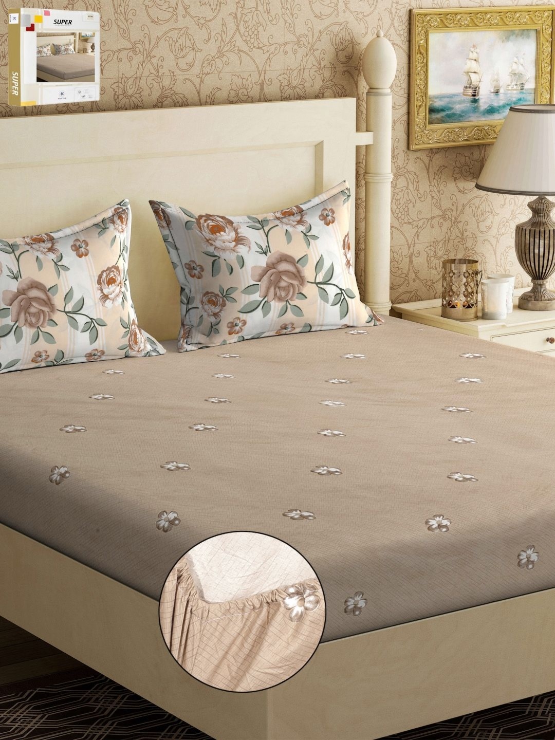 KLOTTHE Brown & White Printed Fitted 300TC Double King Bedsheet & Pillow Covers
KLOTTHE Brown & White Printed Fitted 300TC Double King Bedsheet & Pillow Covers
