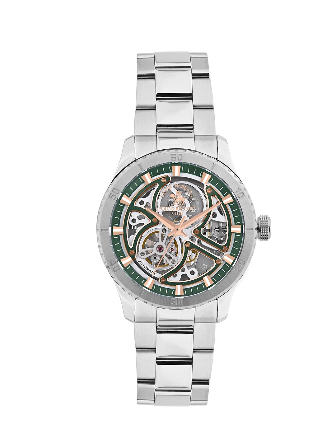 SANTA BARBARA POLO & RACQUET CLUB Men Round Gunmetal Dial Automatic Watch SB.1.10572-5, Silver
SANTA BARBARA POLO & RACQUET CLUB Men Round Gunmetal Dial Automatic Watch SB.1.10572-5, Silver