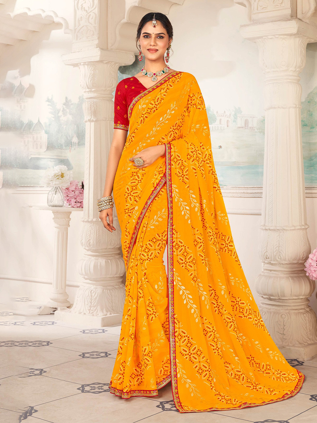 Laxmipati Embroidered Bandhani Saree, Yellow
Laxmipati Embroidered Bandhani Saree, Yellow