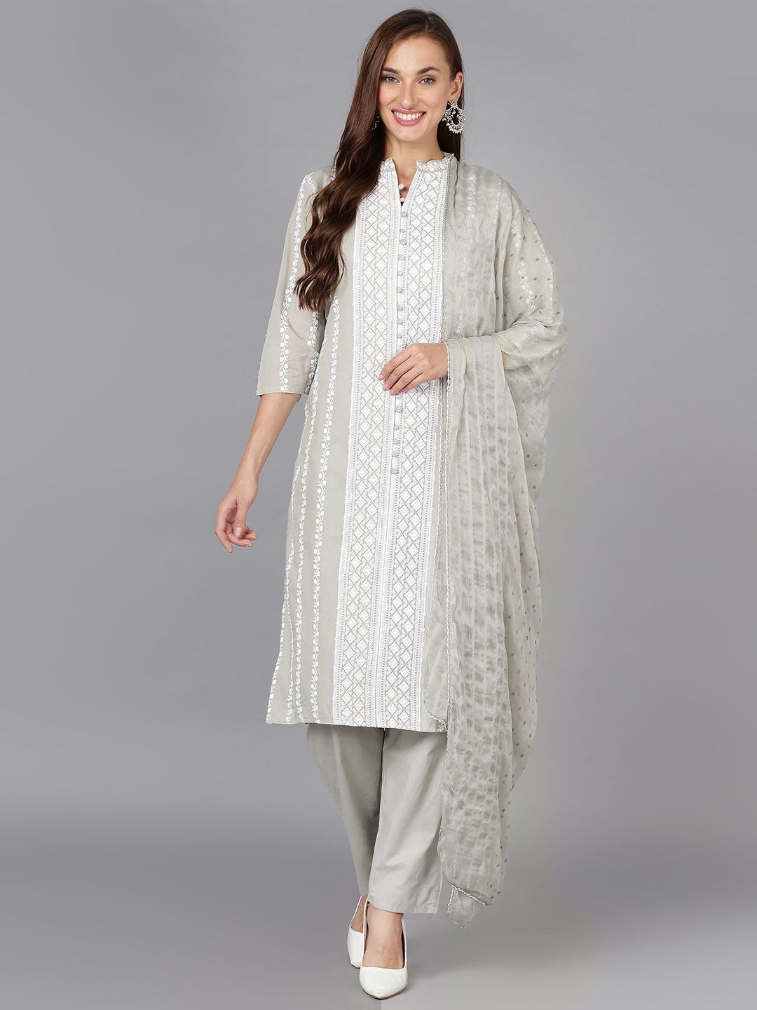 KALINI Ethnic Motifs Embroidered Thread Work Straight Kurta With Trousers & Dupatta, Grey
KALINI Ethnic Motifs Embroidered Thread Work Straight Kurta With Trousers & Dupatta, Grey